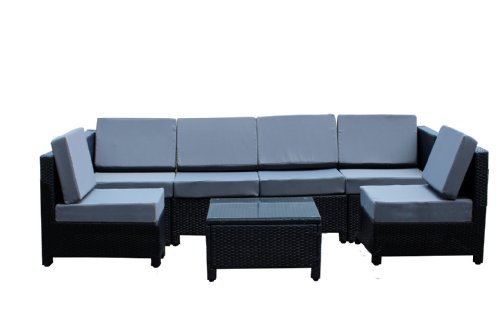 7 pcs Luxury Wicker Patio Sectional Indoor Outdoor Sofa Furniture set - Grey Cushion