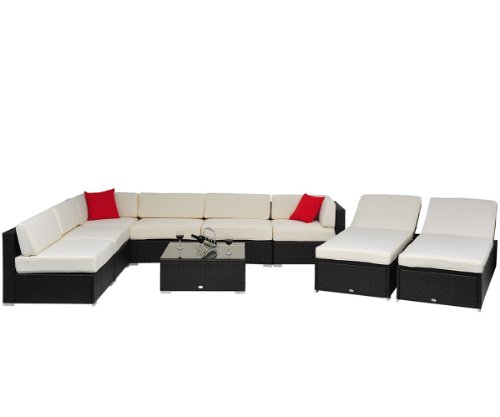 Outsunny 9 pc Outdoor Patio Rattan Wicker Sofa Sectional & Chaise Lounge Furniture Set