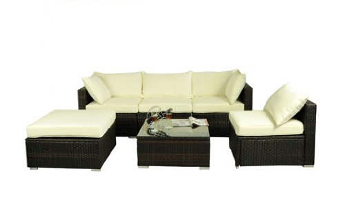 Outsunny 6 Piece Outdoor Patio PE Rattan Wicker Sofa Sectional Furniture Set, Deluxe