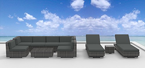 UrbanFurnishing.net 10a-ibiza-charcoal 10 Piece Modern Patio Furniture Sofa Sectional Couch Set