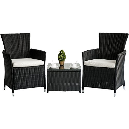 Merax 3-piece Patio Rattan Furniture Set with Cushions Outdoor Wicker Garden Lawn Chair with a Tea Table (Black)