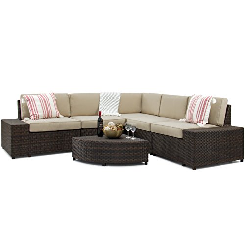 Best Choice Products Patio Furniture 6-Piece Wicker Sectional Sofa Set W/ Corner Coffee Table- Brown