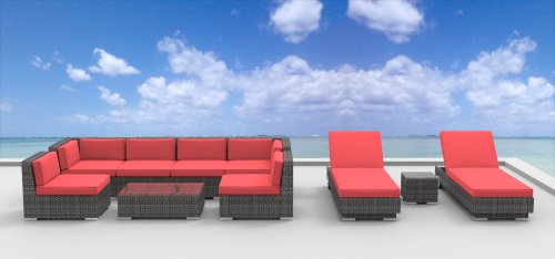 UrbanFurnishing.net 10a-ibiza-red 10 Piece Modern Patio Furniture Sofa Sectional Couch Set