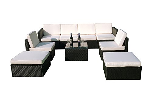 MCombo 6085-S1009 9 Piece Wicker Patio Sectional Indoor Outdoor Sofa Furniture Set, Black