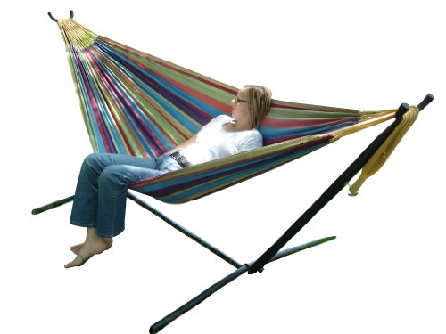 Vivere UHSDO9 Double Hammock with Space-Saving Steel Stand - Tropical