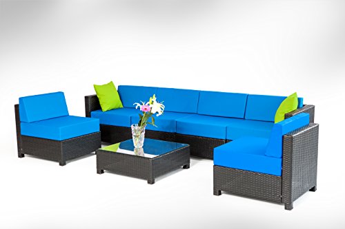 MCombo 7 Piece Exacme Luxury Wicker Patio Sectional Indoor Outdoor Sofa Furniture Set, Blue