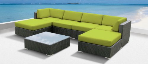 Luxxella Outdoor Patio Wicker MALLINA Sofa Sectional Furniture 7pc All Weather Couch Set PERIDOT