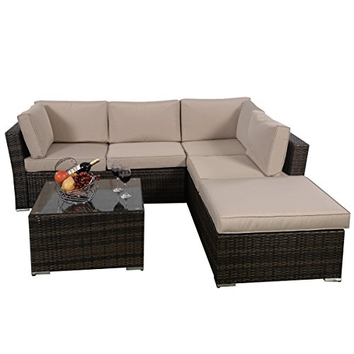 Giantex 4pc Patio Sectional Furniture Pe Wicker Rattan Sofa Set Deck Couch Outdoor