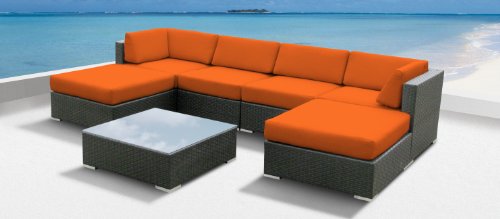 Luxxella Outdoor Patio Wicker MALLINA Sofa Sectional Furniture 7pc All Weather Couch Set ORANGE