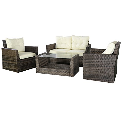 Goplus Patio Lawn Cushioned Seat Rattan Sofa Furniture Set , Brown Wicker