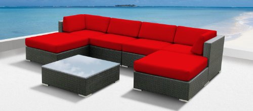 Luxxella Outdoor Patio Wicker MALLINA Sofa Sectional Furniture 7pc All Weather Couch Set RED