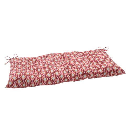 Pillow Perfect Indoor/Outdoor Zinger Tufted Loveseat Cushion, Pink/Orange
