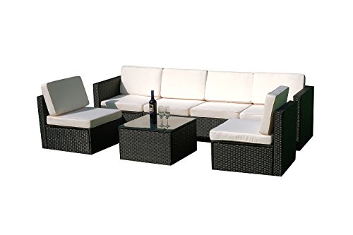 MCombo 6085-S1007 7 Piece Wicker Patio Sectional Indoor Outdoor Sofa Furniture Set, Black
