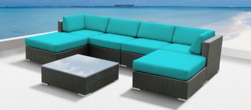 Luxxella Outdoor Patio Wicker MALLINA Sofa Sectional Furniture 7pc All Weather Couch Set TURQUOISE