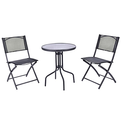 Giantex 3 Pcs Bistro Set Garden Backyard Table Folding Chairs Outdoor Patio Furniture