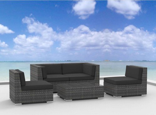 Urban Furnishing - RIO 5pc Modern Outdoor Backyard Wicker Rattan Patio Furniture Sofa Sectional Couch Set - Charcoal