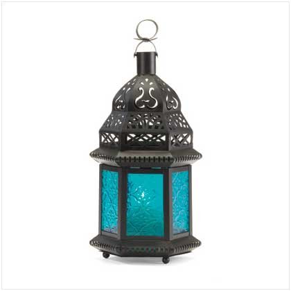 Moroccan Lantern Blue Glass Candle Holder Candleholder