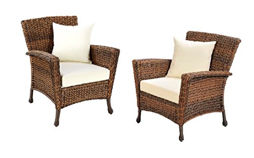 W Unlimited Rustic Collection 2 Piece Patio Chairs Outdoor Furniture Light Brown Rattan Wicker Garden Patio Furniture Bistro Set, Lounger Deep Seating Cushions