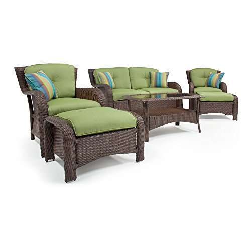 La-Z-Boy Outdoor Sawyer 6 Piece Resin Wicker Patio Furniture Conversation Set (Cilantro Green) With All Weather Sunbrella Cushions