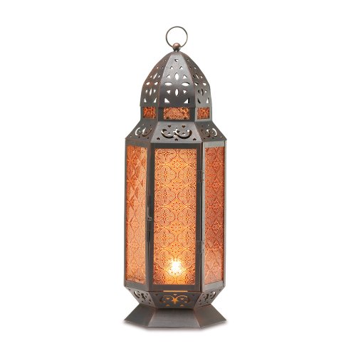 Gifts & Decor Tall Moroccan Style Amber Glass Candle Patio Lantern