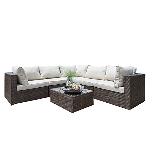 SUPERNOVA Outdoor Patio 6pc Sectional Furniture Pe Wicker Rattan Sofa Set (6 Pcs Sofa Set)