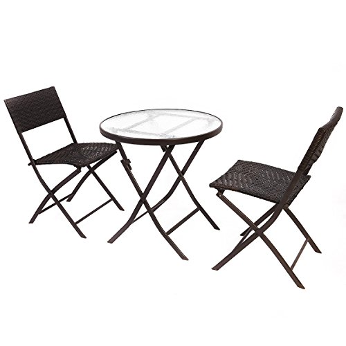 Giantex Patio Furniture Folding 3PC Table Chair Set Bistro Style Backyard Ratten