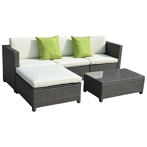 Tangkula 5PC Outdoor Patio Sofa Set Sectional Furniture PE Wicker Rattan Deck Couch (Brown)