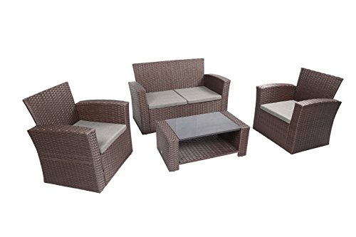 Baner Garden Outdoor Furniture Complete Patio 4Piece Cushion Pe Wicker Rattan Garden Set, (N87-CH), Chocolate