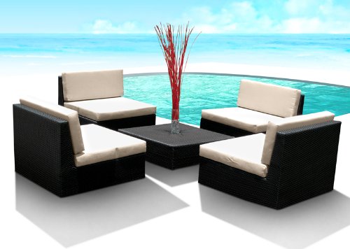 Outdoor Patio PE Resin Wicker Furniture All Weather 5pc Vila Deep Seating New Sectional Sofa Set