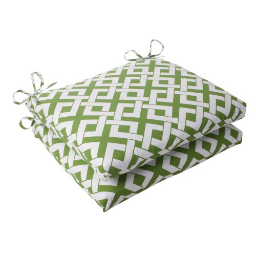 Pillow Perfect Indoor/Outdoor Boxin Squared Seat Cushion, Green, Set of 2