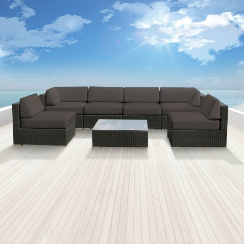 Genuine Luxxella Outdoor Patio Wicker Sofa Sectional Furniture BELLA 7pc Gorgeous Couch Set DARK GREY