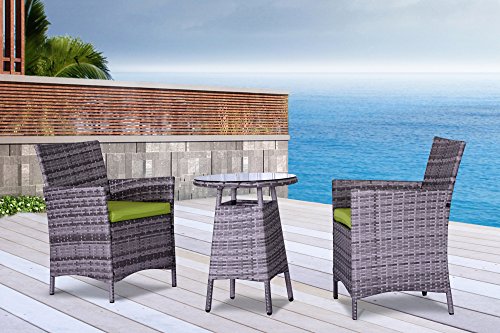 The San Tropez Collection - 3 Pc Outdoor Rattan Wicker Sofa Patio Furniture Set. Choice of Set & Cushion Color (Mixed Grey / Lime Green Cushions)