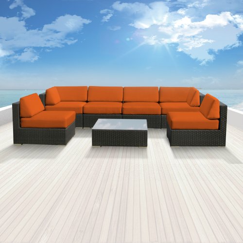 Genuine Luxxella Outdoor Patio Wicker Sofa Sectional Furniture BELLA 7pc Gorgeous Couch Set ORANGE