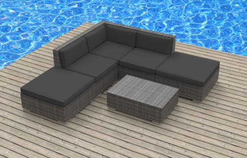 Urban Furnishing - BALI 6pc Modern Outdoor Backyard Wicker Rattan Patio Furniture Sofa Sectional Couch Set - Charcoal