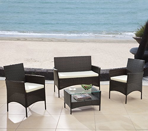 Modern Outdoor Garden, Patio 4 Piece Seat - Gray, Black Wicker Sofa Furniture Set (Espresso)