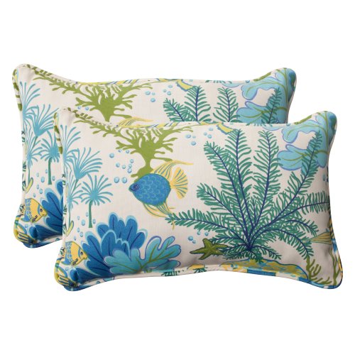 Pillow Perfect Indoor/Outdoor Splish Splash Corded Rectangular Throw Pillow, Blue, Set of 2