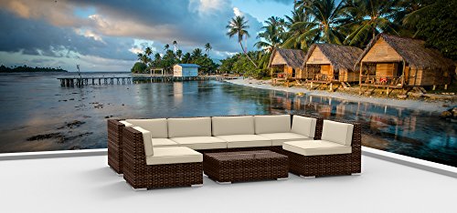 Urban Furnishing.net - BROWN SERIES 7b Modern Outdoor Backyard Wicker Rattan Patio Furniture Sofa Sectional Couch Set