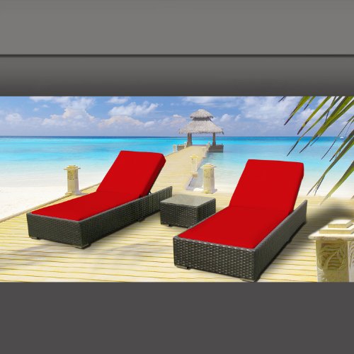 Luxxella Outdoor Patio Wicker Furniture 3 Pc Chaise Lounge Set RED