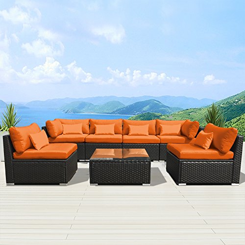 Modenzi 7G-U Outdoor Sectional Patio Furniture Espresso Brown Wicker Sofa Set (Orange)