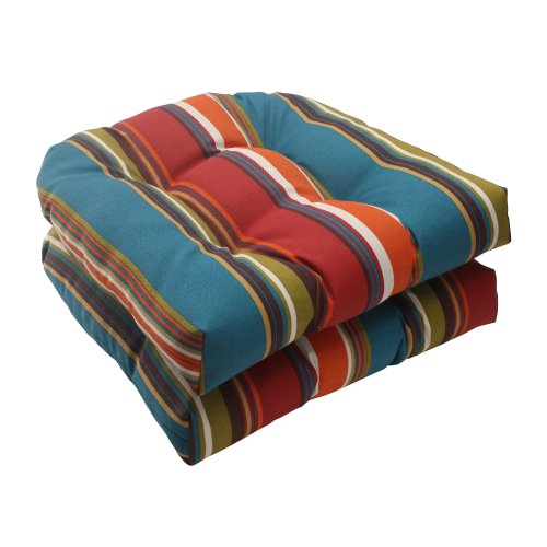 Pillow Perfect Indoor/Outdoor Westport Wicker Seat Cushion, Teal, Set of 2