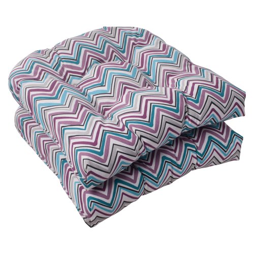 Pillow Perfect Indoor/Outdoor Cosmo Chevron Wicker Seat Cushion, Amethyst, Set of 2