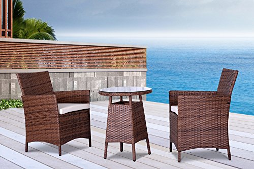 The San Tropez Collection - 3 Pc Outdoor Rattan Wicker Sofa Patio Furniture Set. Choice of Set & Cushion Color (Light Brown / Ivory Cushions)