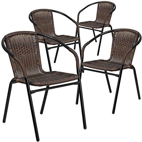 Flash Furniture Rattan Indoor-Outdoor Restaurant Stack Chair (4 Pack), Dark Brown