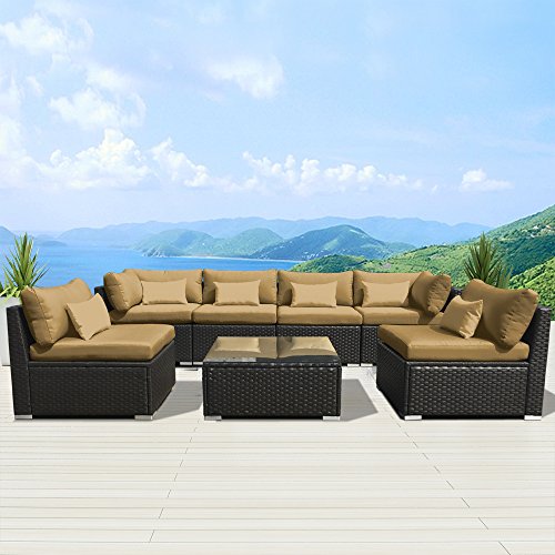Modenzi 7G-U Outdoor Sectional Patio Furniture Espresso Brown Wicker Sofa Set (Dark Beige)