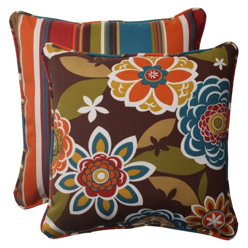 Pillow Perfect Indoor/Outdoor Annie Westport Reversible Corded Throw Pillow, 18.5-Inch, Chocolate, Set of 2