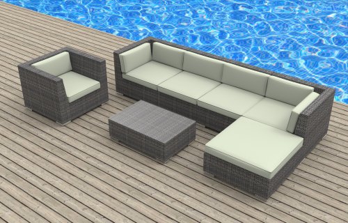 Urban Furnishing - LANAI 7pc Modern Outdoor Backyard Wicker Rattan Patio Furniture Sofa Sectional Couch Set - Beige
