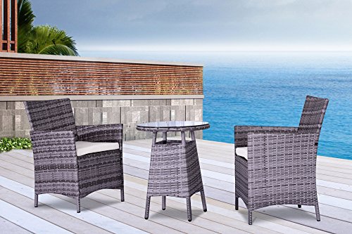The San Tropez Collection - 3 Pc Outdoor Rattan Wicker Sofa Patio Furniture Set. Choice of Set & Cushion Color (Mixed Grey / Ivory Cushions)