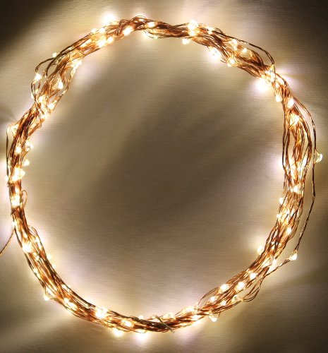 Starry String Lights with 120 Warm White LED Lights on Copper Wire 20 Feet by Deneve® - Lit Length of Strings of Lights 20 Feet (20 ft / 6 m) - Total Length of Strings 32 Feet (32 ft / 10 m) - Bright Amber Warm LED Lights Perfect for Accenting Your Patio, Backyard, Bedroom, Living Room - LED Light Strings Ideal for Outdoor Holiday Dressing or for A Last-Minute Dancing Party - String Lights Outdoor and Indoor Usage - Your Purchase Supports Charity - 1 Year 100% Satisfaction Guarantee!