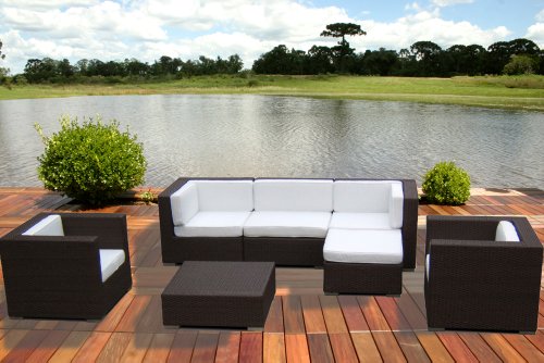 Outdoor PE Resin Wicker Patio Furniture All Weather 7pc Vila Deep Seating New Sectional Sofa Set