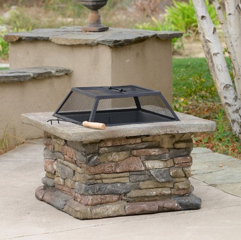 Patio Furniture-Premium® Natural Stone Square Fire Pit-Patio Fire Pit-Ideal Centerpiece For Keeping Family And Friends Warm And Entertained Outdoors -100% Thrilled Customer Guarantee!